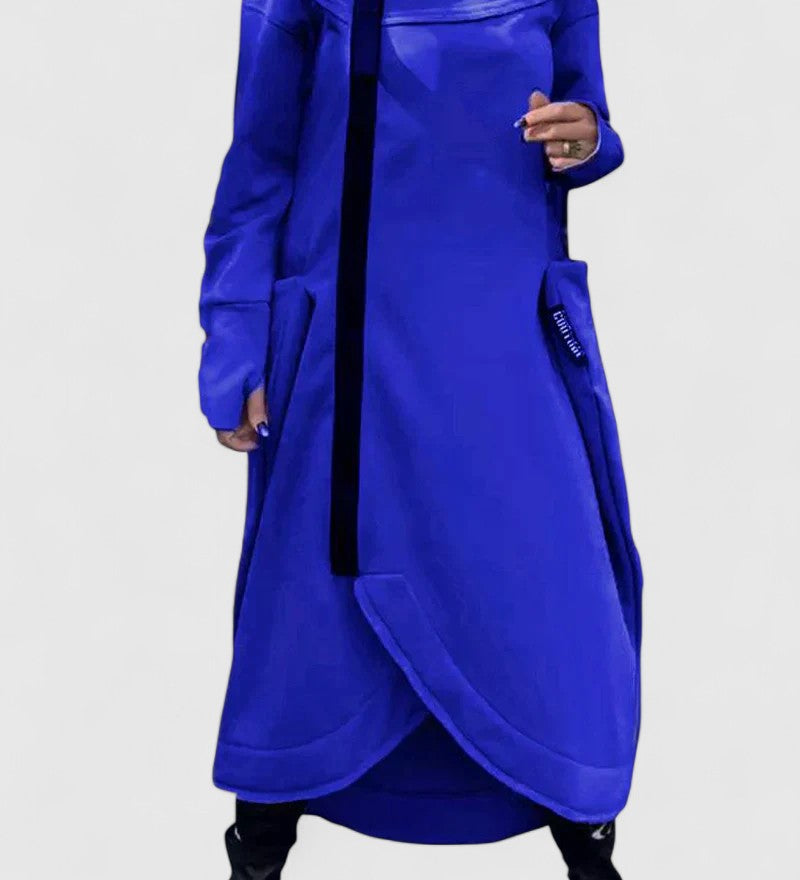 MARIE - Hosszú kabát kapucnival és cipzárral