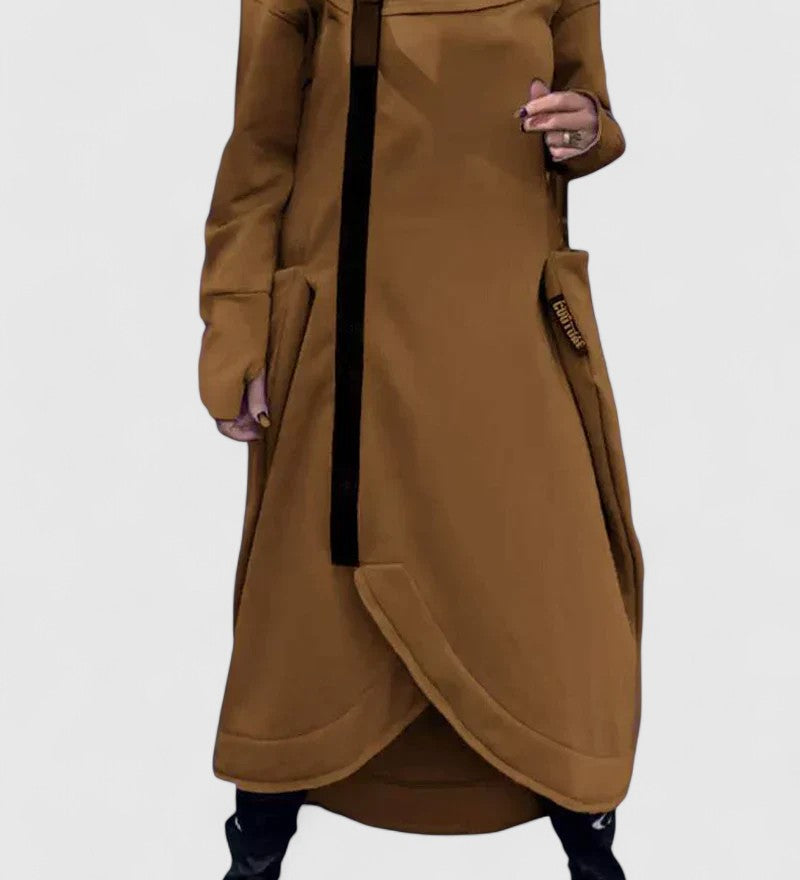 MARIE - Hosszú kabát kapucnival és cipzárral