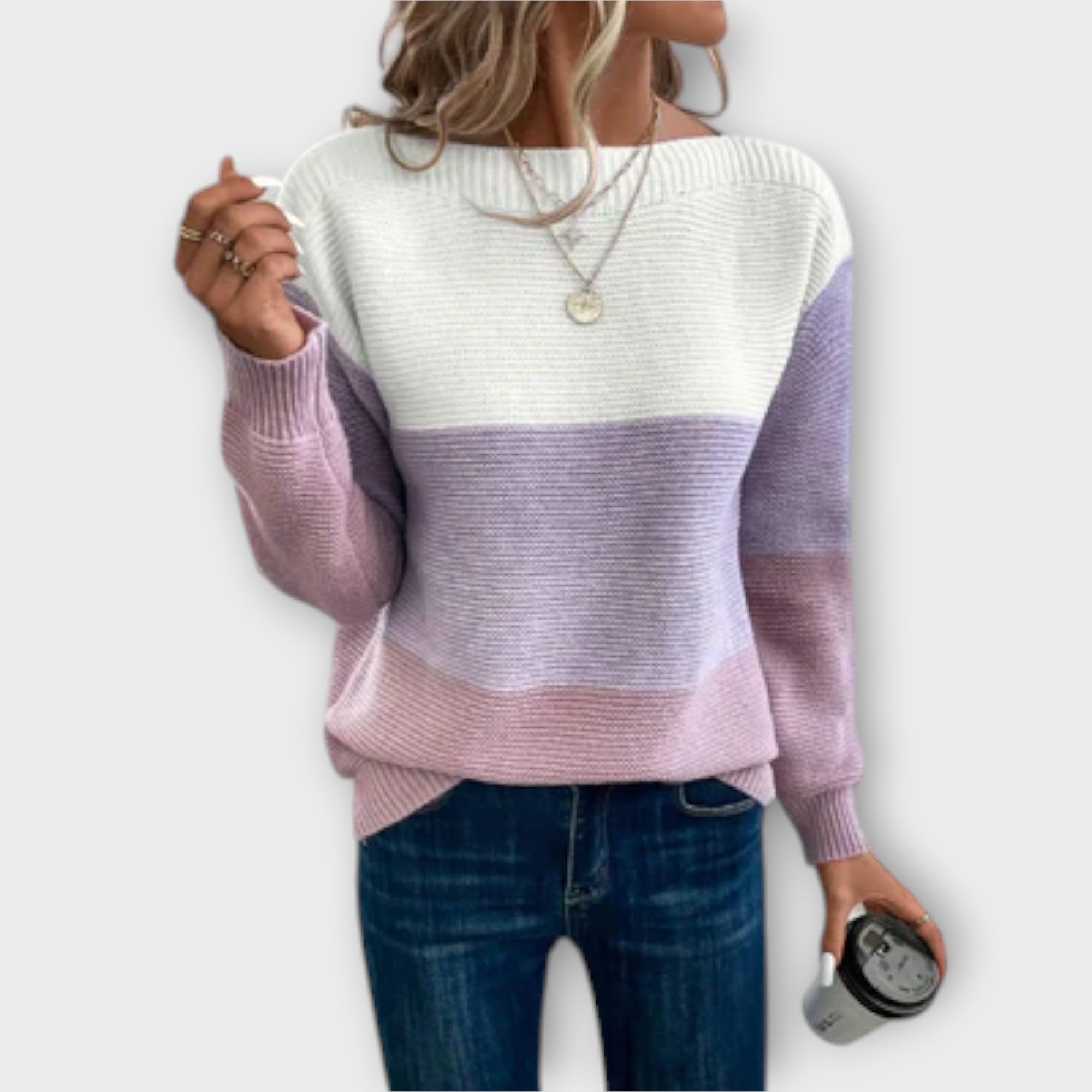 Klara - Elegáns háromszínű patchwork pulóver