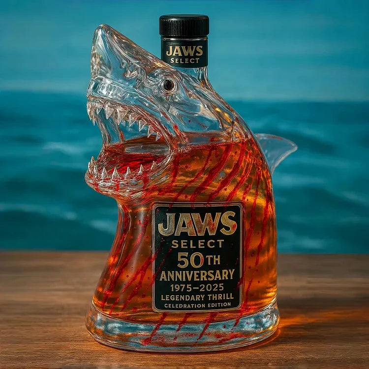 Limitált kiadású Shark Jaws évfordulós whiskey üveg