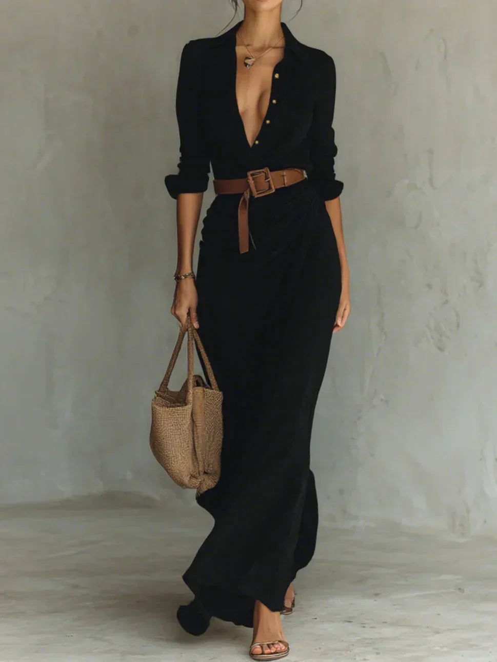 Camille™ | Maxi ruha reverrel és derék övvel