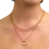Open Circle Necklace in Three Rows of Gold