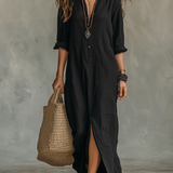 Maxi fekete ruha gombokkal | Soline™