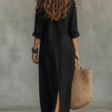 Maxi fekete ruha gombokkal | Soline™