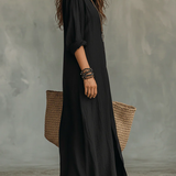 Maxi fekete ruha gombokkal | Soline™