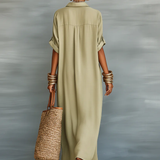 Manelle™ | Maxi ruha olajzöld minimalista vonallal