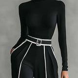 Solana - Magasnyakú, Hosszú Ujjú Felső és Széles Szárú Nadrág Övvel