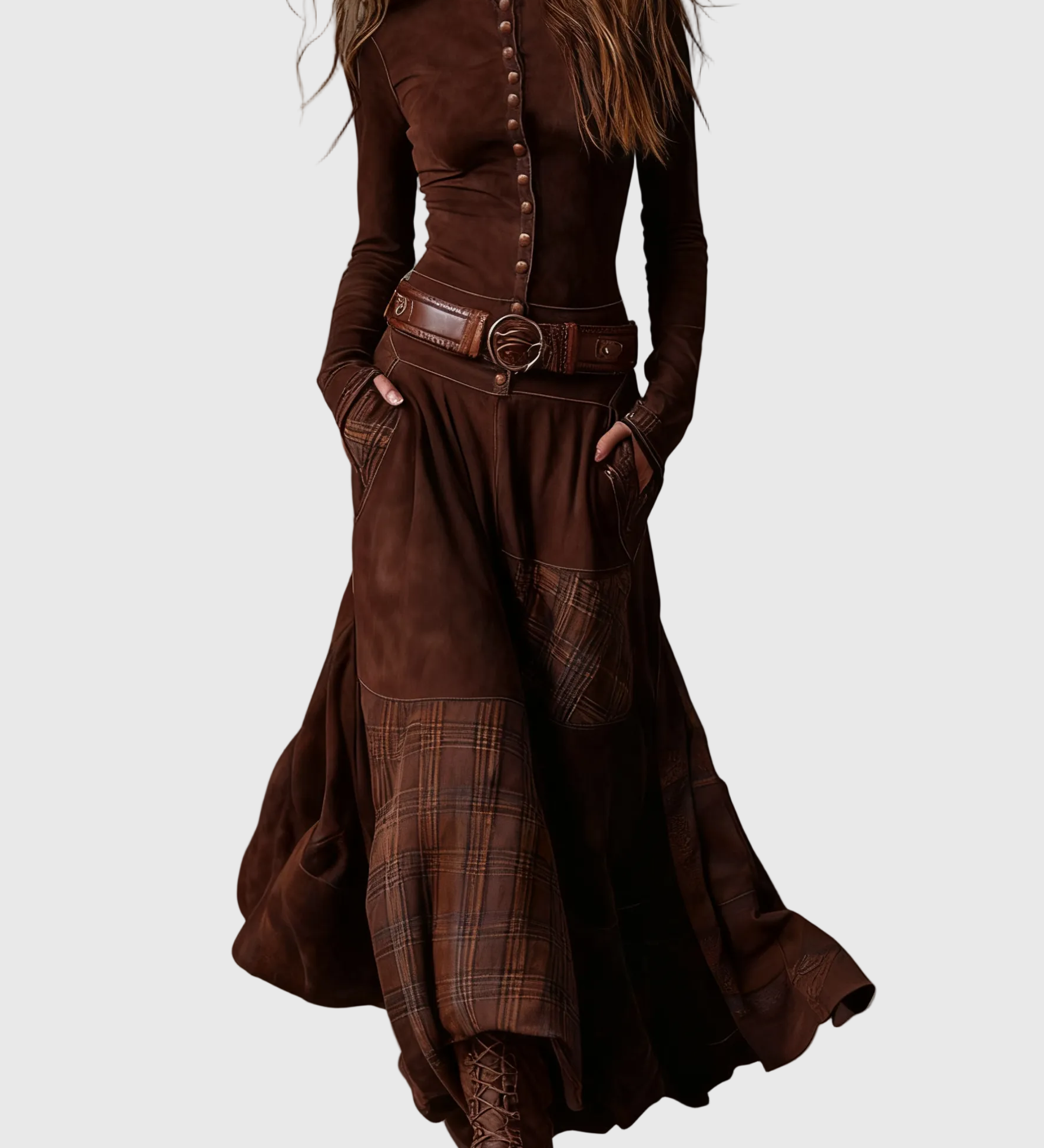 Isabelle - Velúr maxi ruha övvel