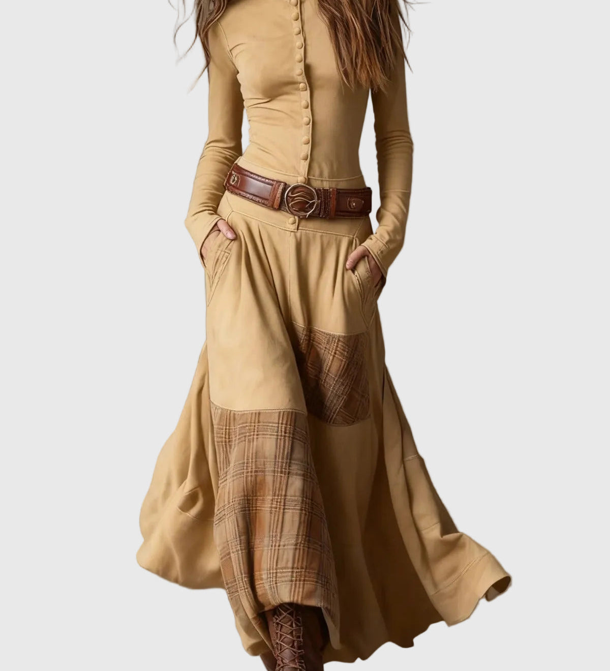 Isabelle - Velúr maxi ruha övvel