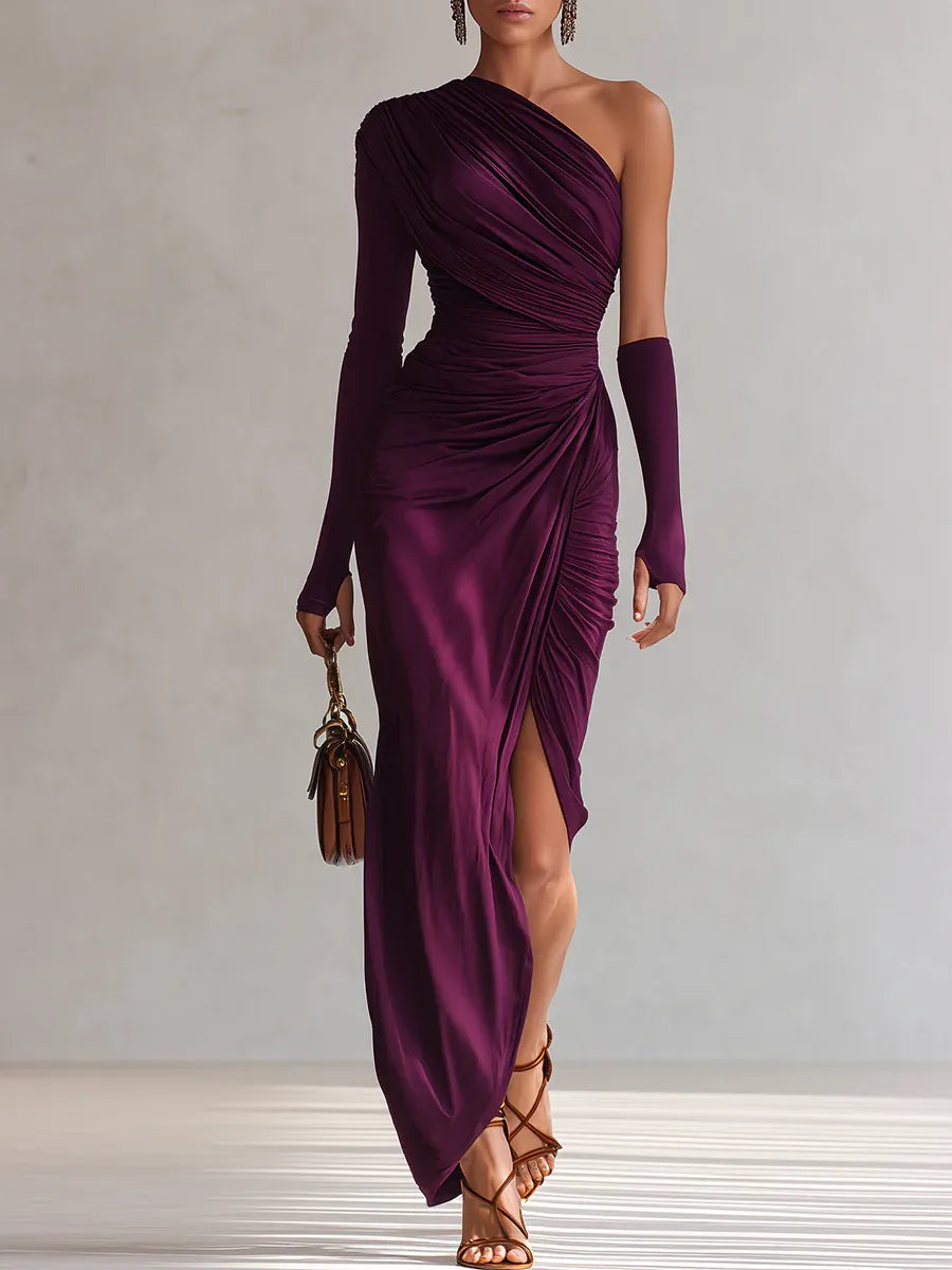 Rosalia - Elegáns lila maxi ruha egy vállra