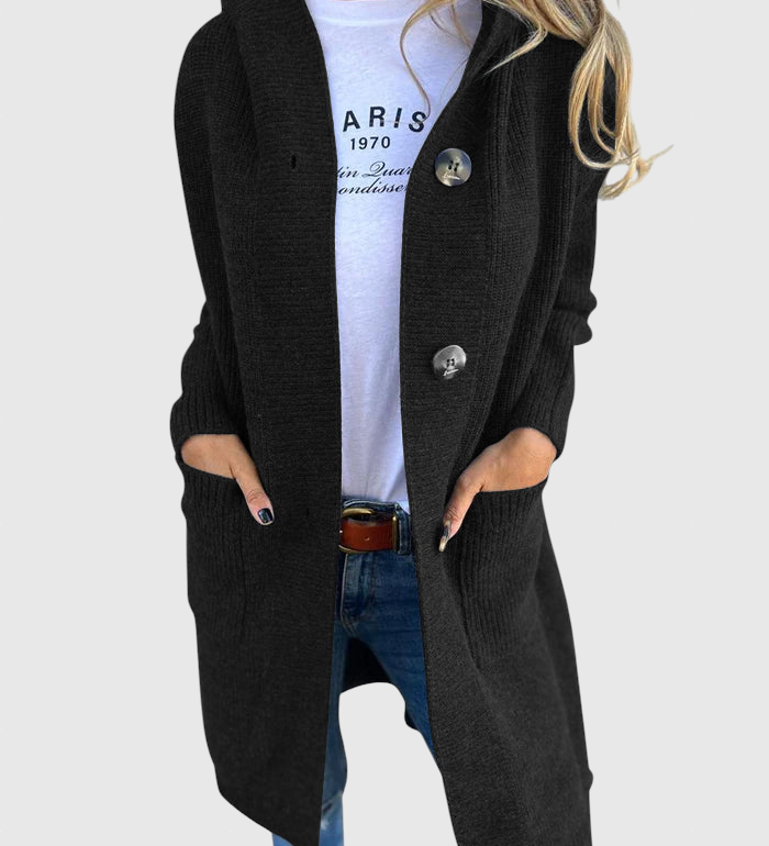 Gizel – Hosszú kötött kabát kapucnival