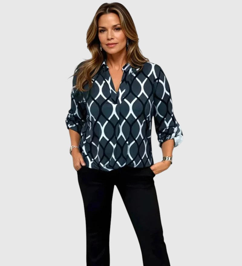 Noor – Grafikus mintás blúz